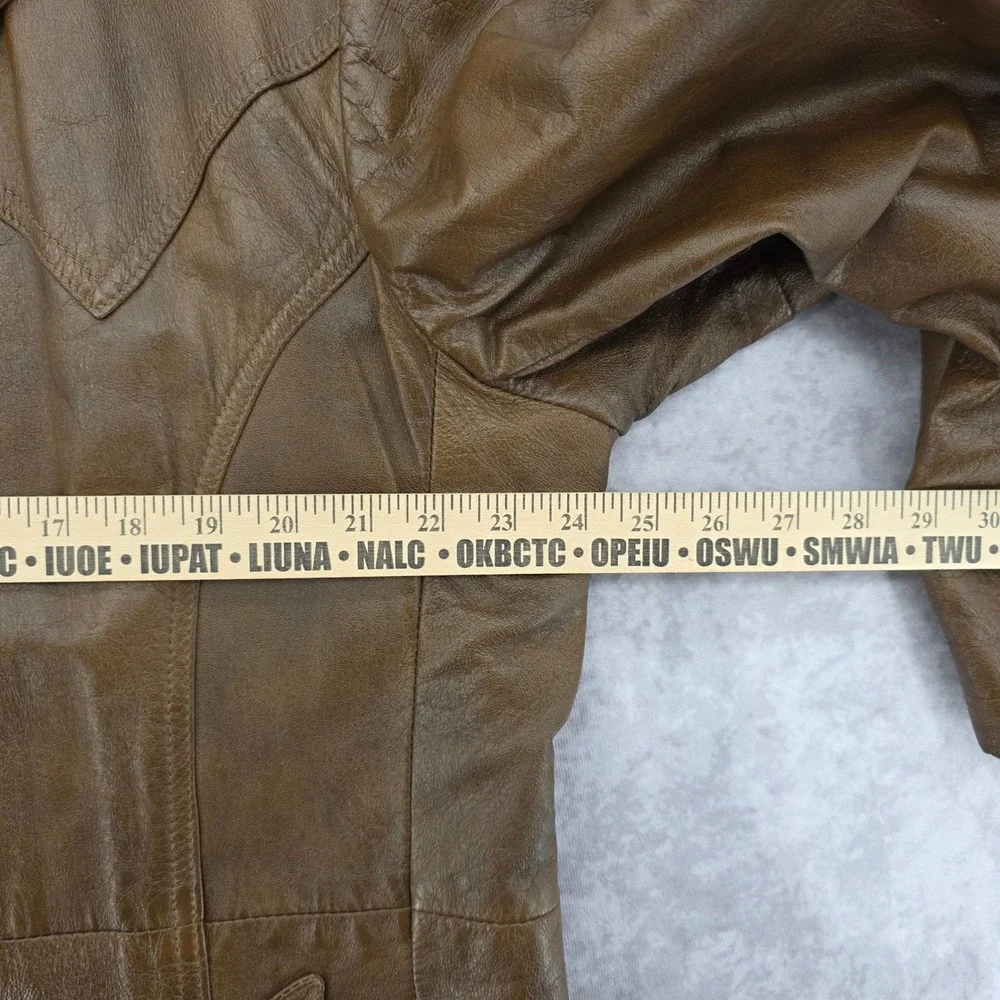 Vintage Grais Brown Leather Trench Coat Mens 48 Western Yoke Jacket Made in USA